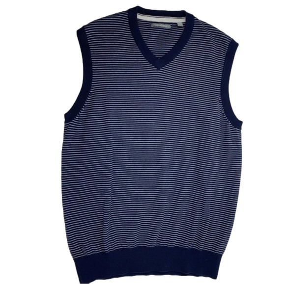 ASHWORTH Navy White Striped Vest  size Medium - Picture 1 of 5